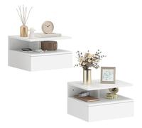 HOMCOM Juego de 2 Mesitas de Noche Flotantes con Cajón, Mesillas de Noche Dormitorio, Montado en la Pared, Estilo Moderno, para Sala de Estar, 35x32x22,5 cm, Blanco