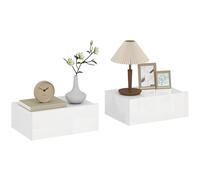 HOMCOM Juego de 2 Mesitas de Noche Flotantes con Cajón, Mesillas de Noche Dormitorio, Montado en la Pared, Estilo Moderno, para Sala de Estar, 40x30x15 cm, Blanco Brillo