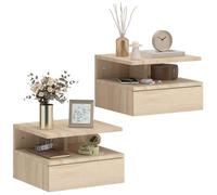 HOMCOM Juego de 2 Mesitas de Noche Flotantes con Cajón, Mesillas de Noche Dormitorio, Montado en la Pared, Estilo Moderno, para Sala de Estar, 35x32x22,5 cm, Roble