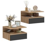 HOMCOM Juego de 2 Mesitas de Noche Flotantes con Cajón, Mesillas de Noche Dormitorio, Montado en la Pared, Estilo Moderno, para Sala de Estar, 35x32x22,5 cm, Roble y Negro