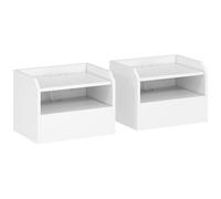 HOMCOM Juego de 2 Mesitas de Noche Flotantes con Estación de Carga Cajón Estante Abierto 40x29x29 cm Blanco