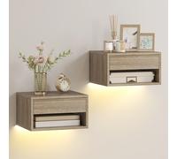 HOMCOM Juego de 2 Mesitas de Noche Flotantes con Luces LED RGB Control de APP Cajón Estante Abierto Natural