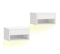 HOMCOM Juego de 2 Mesitas de Noche Flotantes con Luces LED RGB Control de APP Cajón Estante Abierto 37x32x21 cm Blanco Aosom España