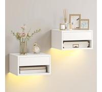 HOMCOM Juego de 2 Mesitas de Noche Flotantes con Luces LED RGB Control de App, Mesillas de Noche Dormitorio con Cajón, Estante Abierto, para Sala de Estar, 37x32x21 cm, Blanco