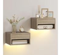 HOMCOM Juego de 2 Mesitas de Noche Flotantes con Luces LED RGB Control de App, Mesillas de Noche Dormitorio con Cajón, Estante Abierto, para Sala de Estar, 37x32x21 cm, Natural