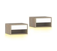 HOMCOM Juego de 2 Mesitas de Noche Flotantes con Luces LED RGB Control de App, Mesillas de Noche Dormitorio con Cajón, Estante Abierto, para Sala de Estar, 37x32x21 cm, Natural y Blanco