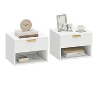 HOMCOM Juego de 2 Mesitas de Noche Flotantes Estrechas, Mesillas de Noche Dormitorio con Cajón con Frente Acanalado y Estante Abierto, para Sala de Estar, 40x34x29 cm, Blanco