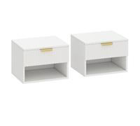 Homcom juego de 2 mesitas de noche flotantes estrechas, mesillas de noche dormitorio con cajón con frente acanalado y estante abierto, para sala de estar, 40x34x29 cm, blanco 40 cm