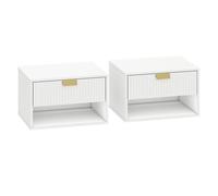 Homcom juego de 2 mesitas de noche flotantes, mesillas de noche con cajón con frente ondulado y estante abierto, diseño moderno, para dormitorio, 40x30x25 cm, blanco 30 cm