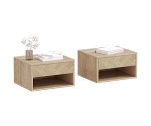 HOMCOM Juego de 2 Mesitas de Noche Flotantes, Mesillas de Noche con Cajón, Estante Abierto, para Dormitorio, Salón, 37x32x21 cm, Natural