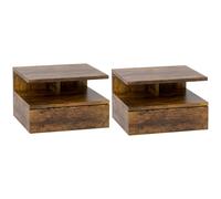 HOMCOM Juego de 2 Mesitas de Noche Flotantes, Mesillas de Noche Dormitorio con Cajón, Estante Abierto, para Sala de Estar, 35x32x22,5 cm, Marrón Rústico