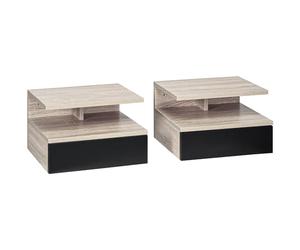 HOMCOM Juego de 2 Mesitas de Noche Flotantes, Mesillas de Noche Dormitorio con Cajón, Estante Abierto, Ahorra Espacio, Diseño Moderno, para Sala de Estar, 35x32x22,5 cm, Roble y Negro