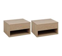 HOMCOM Juego de 2 Mesitas de Noche Flotantes Mesillas de Noche Mesas de Noche con Cajón para Dormitorio Salón 37x32x21 cm Natural