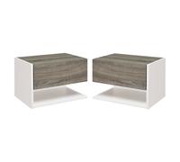 HOMCOM Juego de 2 Mesitas de Noche Flotantes Mesitas de Noche Colgantes con 1 Cajón y Estante Abierto 46x30x30 cm Roble y Blanco Aosom España