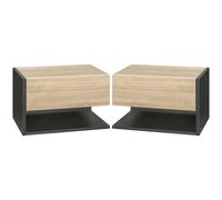 HOMCOM Juego de 2 Mesitas de Noche Flotantes Mesitas de Noche Colgantes con 1 Cajón y Estante Abierto 46x30x30cm Roble y Negro