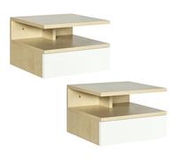 HOMCOM Juego de 2 Mesitas de Noche Flotantes Mesitas de Noche Colgantes con 1 Cajón y Estante Abierto para Dormitorio 35x32x22,5 cm Roble y Blanco