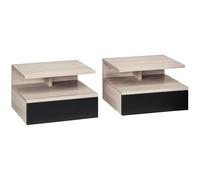 HOMCOM Juego de 2 Mesitas de Noche Flotantes Mesitas de Noche Colgantes con 1 Cajón y Estante Abierto para Dormitorio 35x32x22,5 cm Roble y Negro