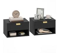 HOMCOM Juego de 2 mesitas de noche flotantes, mesitas de noche montadas en la pared con cajón estriado y estante abierto para dormitorio pequeño, mesita de noche moderna, 40 x 30 x 25 cm, color negro