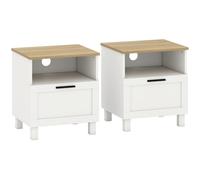 HOMCOM Juego de 2 Mesitas de Noche Mesillas de Noche con Cajón Compartimento Abierto Patas de Madera 45x38x50 cm Blanco