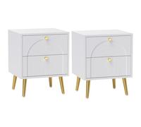 HOMCOM Juego de 2 mesitas de noche, mesitas de noche modernas con 2 cajones y patas de acero, mesas auxiliares para salón, dormitorio, 40 x 35 x 50 cm, blanco