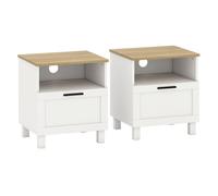 HOMCOM Juego de 2 Mesitas de Noche Modernas, Mesillas de Noche con Cajón, Compartimento Abierto, Patas de Madera, Mesa Auxiliar para Salón, Dormitorio, 45x38x50 cm, Blanco