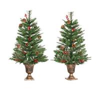 HOMCOM Set de 2 Árboles de Navidad Artificiales de 90 cm con Bayas y Piñas Decoración Navideña para Interiores Verde Aosom España