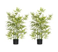 Homcom juego de 2 plantas artificiales 90 cm bambú artificial con maceta plantas sintéticas para decoración hogar salón oficina verde