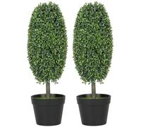 HOMCOM Juego de 2 Plantas Artificiales de boj Artificial de 60 cm en Forma de Oliva, Plantas Artificiales en Maceta, Resistentes a los Rayos UV, árbol Artificial Artificial como Real, decoración para