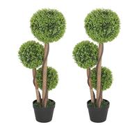 HOMCOM Juego de 2 plantas artificiales de boj de 3 bolas, plantas artificiales con maceta incluida y fondo reforzado, altura 90 cm, para interior y exterior, jardín, oficina, salón