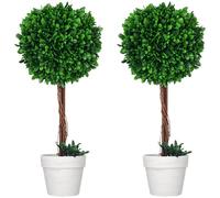 HOMCOM Juego de 2 Plantas Artificiales de boj Grandes de 60 cm, Resistentes a los Rayos UV, Plantas Artificiales de plástico en Maceta, árbol Artificial, Planta Falsa como Real, para salón,