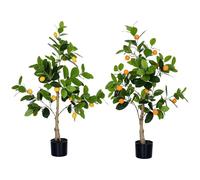 HOMCOM Juego de 2 plantas artificiales de limón y naranja de 120 cm, plantas falsas para decoración interior con maceta
