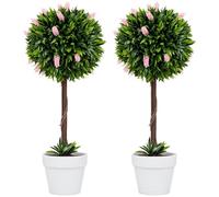 HOMCOM Juego de 2 Plantas Artificiales Decorativas con Flores de Lavanda en Maceta, Plantas Falsas para decoración del hogar, Interiores y Exteriores, 60 cm, Rosa