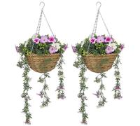 HOMCOM Juego de 2 Plantas Artificiales Decorativas, Flores de Azalea de Seda sintética en cestas Colgantes, Plantas Falsas para decoración del hogar, Interiores y Exteriores, Rosa y Blanco