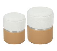 HOMCOM Juego de 2 Puff Almacenaje Asiento Acolchado Marrón y Crema | Baúles de Almacenaje Redondos, Tapizados en Chenilla y PU, para Pasillo, Dormitorio, Salón