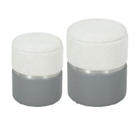 HOMCOM Juego de 2 Puff Almacenaje, Baúles de Almacenaje Redondos, Tapizados en Chenilla y PU, Asiento Acolchado, para Pasillo, Dormitorio, Salón, Gris y Crema