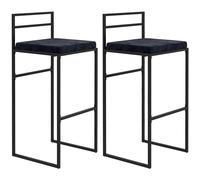 HOMCOM - Juego de 2 sillas altas, taburetes de bar, altura 74 cm, strucutura de acero, cojín de asiento de terciopelo, reposapiés, sillas de bar, estilo moderno elegante, negro