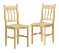 HOMCOM Juego de 2 Sillas de Comedor de Madera Maciza de Pino, Sillas de Cocina con Respaldo de Listones, Asiento Amplio, para Salón, Madera Natural