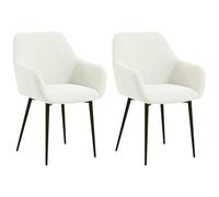 HOMCOM Juego de 2 Sillas de Comedor Tapizadas de Estilo Nórdico, Sillas de Cocina de Tela con Reposabrazos y Patas de Acero para Salón, 54x57x80 cm, Blanco Crema