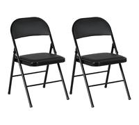 HOMCOM Juego de 2 sillas plegables acolchadas de piel sintética con asiento acolchado y marco de metal para el hogar, oficina, comedor, escritorio, sala de recepción, color negro