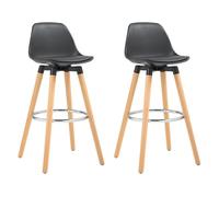 HOMCOM Juego de 2 Taburetes Altos de Cocina Altura Asiento 69 cm Taburetes de Bar Sillas Altas de Cocina Tapizado en PU con Respaldo Patas de Madera para Comedor Negro