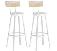 HOMCOM Juego de 2 Taburetes Altos de Cocina con Respaldo y Reposapiés Tapizados de PU Asiento de 75,5 cm Natural y Blanco