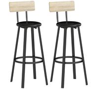 HOMCOM Juego de 2 Taburetes Altos de Cocina con Respaldo y Reposapiés Tapizados de PU Asiento de 75,5 cm Natural y Negro
