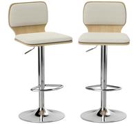 HOMCOM Juego de 2 Taburetes Altos de Cocina Giratorios en 360° Beige | Taburetes de Bar Regulables en Altura de 81-102 cm, Tapizados en Lino, Reposapiés, para Comedor, Mostrador