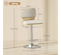 HOMCOM Juego de 2 Taburetes Altos de Cocina Giratorios en 360°, Taburetes de Bar Regulables de 81-102 cm, Tapizados en Lino, Reposapiés, para Comedor, Mostrador, Beige