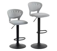 Homcom juego de 2 taburetes altos de cocina giratorios en 360°, taburetes de bar regulables en altura de 84-105 cm, respaldo hueco, reposapiés, para comedor, mostrador, gris 40.5 cm