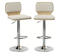 HOMCOM Juego de 2 Taburetes Altos de Cocina Giratorios en 360°, Taburetes de Bar Regulables en Altura de 81-102 cm, Tapizados en Lino, Reposapiés, para Comedor, Mostrador, Beige