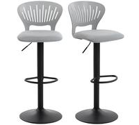 HOMCOM Juego de 2 Taburetes Altos de Cocina Giratorios en 360°, Taburetes de Bar Regulables en Altura de 84-105 cm, Respaldo Hueco, Reposapiés, para Comedor, Mostrador, Gris