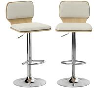 HOMCOM Juego de 2 Taburetes Altos de Cocina Giratorios en 360°, Taburetes de Bar Regulables en Altura de 81-102 cm, Tapizados en Lino, Reposapiés, para Comedor, Mostrador, Beige