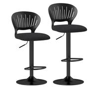 Homcom juego de 2 taburetes altos de cocina giratorios en 360°, taburetes de bar regulables en altura de 84-105 cm, respaldo hueco, reposapiés, para comedor, mostrador, negro