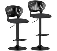 HOMCOM Juego de 2 Taburetes Altos de Cocina Giratorios en 360°, Taburetes de Bar Regulables en Altura de 84-105 cm, Respaldo Hueco, Reposapiés, para Comedor, Mostrador, Negro